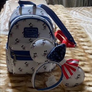 Disney Mickey Mouse Blue and White loungefly with Ear Headband Americana